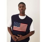 Polo Ralph Lauren - Maglione senza maniche blu navy in lana e cotone con bandiera grande XL