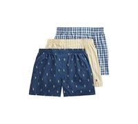 Polo Ralph Lauren Men's Classic Fit Cotton Woven Boxers 3-Pack, Navy/Yellow, Stripe/Navy, Plaid/Yellow-3 Pack, Large