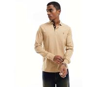 Polo Ralph Lauren - Polo a maniche lunghe in cotone pima color cammello mélange con logo multicolore-Neutro L