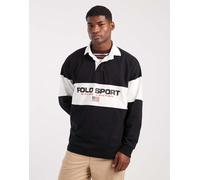 Polo Ralph Lauren - Polo sportiva oversize stile rugby nera con pannello con logo sul petto e bandiera-Nero S