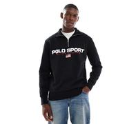 Polo Ralph Lauren - Sport Capsule - Felpa unisex in pile nera con logo a bandiera e zip corta-Nero XL
