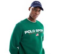 Polo Ralph Lauren - Sport Capsule - Felpa verde medio con logo a bandiera grande sul petto in coordinato S
