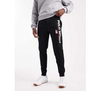 Polo Ralph Lauren - Sport Capsule - Joggers in pile neri con logo della bandiera e fondo elasticizzato-Nero L