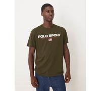 Polo Ralph Lauren - Sport - T-shirt oversize verde oliva con logo e bandiera sul petto XL