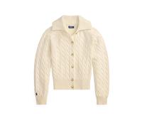 Cardigan a trecce con collo a polo in lana Beige M Tinta unita