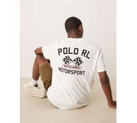 Polo Ralph Lauren - T-shirt classica oversize color bianco sporco fiammata con stampa sul retro con logo racing L