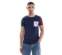 Polo Ralph Lauren - T-shirt custom fit blu navy multicolore color block con logo icona L