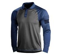 Polo tattica da uomo a maniche lunghe Cargo Tactical Military Pullover T-Shirt Outdoor Camo Combat T-Shirt con bottone Quick Dry Army Combat Polo Cargo Camicia a maniche lunghe, Blu, L