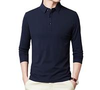 Polo Uomo Cotone Manica Lunga Polo Shirt Maschio Classico Colori Solidi Slim Fit Tee Shirt Uomini Oversize Abbigliamento, blu navy, L