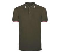 Polo Uomo Manica Corta con Profili Tricolore - Maglia Uomo con Bandiera Italiana - T-Shirt con Colletto 2 Bottoni - Maglietta 100% Cotone Piquet, Militare,L