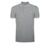Polo Uomo Manica Corta con Profili Tricolore - Maglia Uomo con Bandiera Italiana - T-Shirt con Colletto 2 Bottoni - Maglietta 100% Cotone Piquet, Grigio,XXL