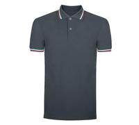 Polo Uomo Manica Corta con Profili Tricolore - Maglia Uomo con Bandiera Italiana - T-Shirt con Colletto 2 Bottoni - Maglietta 100% Cotone Piquet, Antracite,L