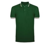 Polo Uomo Manica Corta con Profili Tricolore - Maglia Uomo con Bandiera Italiana - T-Shirt con Colletto 2 Bottoni - Maglietta 100% Cotone Piquet, Bottiglia,L