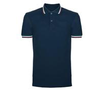 Polo Uomo Manica Corta con Profili Tricolore - Maglia Uomo con Bandiera Italiana - T-Shirt con Colletto 2 Bottoni - Maglietta 100% Cotone Piquet, Navy,L