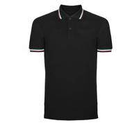 Polo Uomo Manica Corta con Profili Tricolore - Maglia Uomo con Bandiera Italiana - T-Shirt con Colletto 2 Bottoni - Maglietta 100% Cotone Piquet, Nero,XXL