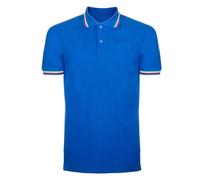Polo Uomo Manica Corta con Profili Tricolore - Maglia Uomo con Bandiera Italiana - T-Shirt con Colletto 2 Bottoni - Maglietta 100% Cotone Piquet, Royal,L