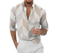 Polo Uomo Manica Corta Estiva Casual da Uomo Risvolto Largo Stampa Geometrica Manica Lunga Polsini Bottoni Camicia Floreale Stile Porto Beach Hawaiianss Summer Top T Shirt Uomo Bianca (ZH A-White, S)