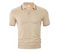 Polo Uomo Manica Lunga, Camicia Estiva Uomo, Camicia da Uomo A Maniche Corte alla Moda per L'Europa E Gli Stati Uniti Estiva Casual Ampia E Traspirante con Risvolto (Cachi XXL)