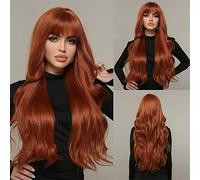 POLOSU 28" Parrucche Lunghe Color Zenzero con Frangia per Donna, Parrucca Sintetica ondulata Naturale Capelli Resistenti al Calore per Cosplay di Feste di Halloween quotidiane