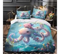 Polpo carino Set Di Copripiumino Set di 3 Pezzi microfibra morbida stampa di 3D incluso federe cerniera nascosta scena subacquea fantasy copripiumino for ragazze e adulti Single（135x200cm）