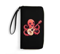 Polpo che suona la chitarra portafogli da polso per uomo donna portafoglio lungo in pelle portafoglio con carta di credito pochette con cordino, Stile:, 19.7x10.5cm