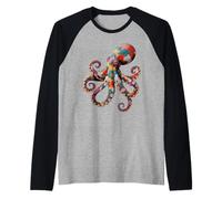 Polpo Fiori Floreali Calamari Kraken Immersioni Vintage Maglia con Maniche Raglan