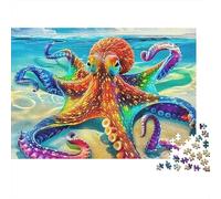 Polpo puzzle difficile da 1000 pezzi per adulti, polpo colorato su spiaggia sabbiosa vicino all'oceano, spesso resistente alta qualità vibrante stimolante antistress, 70x50cm/1000pz