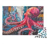 Polpo Rosso Giante Urbano Puzzle 1000 Pezzi In puzzle in Cartone Premium, Un Gioco Di Puzzle Per Disintossicazione Digitale, Ideale Per Giochi Di Puzzle Da Viaggio, Serata Giochi 38x26cm/1000pcs
