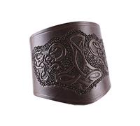 Polsiera in pelle, con martello di Thor, corta - bracciale, protezione per polso vichinga in stile medievale, marrone