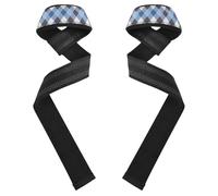Polsiere antiscivolo per sollevamento pesi, 66 cm, a scacchi, blu, bianco, marrone, coppia di cinghie da palestra per sollevamento pesi, palestra, stacco da terra, allenamento