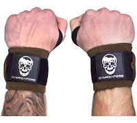 Polsiere per sollevamento pesi, rigide e resistenti, 45,7 cm, con passante per pollice spesso, per powerlifting, bodybuilding, cross training e presse pesanti (cachi, 61 cm)