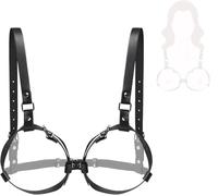 Polsini bondage per reggiseno bondage pettorale in pelle da donna sexy con coppa da B a D (nero)