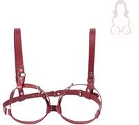 Polsini bondage per reggiseno bondage pettorale in pelle da donna sexy con coppa da B a D (rosso)