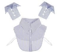 Polsini da polso a righe staccabili per donne e ragazze, mezza camicetta staccabile, maniche finte, colletto finto per ufficio, feste, occasioni formali (a righe blu e bianche)