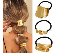 Polsini per capelli in metallo per coda di cavallo, set di gioielli per capelli dorati, elastici per capelli non danni, 3 accessori per capelli geometrici, regali alla moda da donna