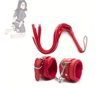 Polsini regolabili in pelle PU foderata di peluche e frusta con nappe in tinta unita, polsini e frusta per giochi di ruolo