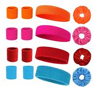 Polsini Tennis Anni 80 Neon Sweatband e Fascette per Capelli Fasce Set, 12 Pezzi Ginnastica Artistica Retro Party Accessori Per Donna Uomo 4 Rosa Rosso Blu Arancione