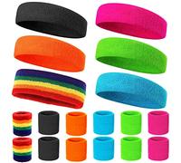 Polsini Tennis anni 80 Neon Sweatband Set 80s 18 Pezzi Polsini Palestra Polsini Tennis Sweatband Retro Party Accessori Per Donna Uomo 6 Colori Nero Blu Arancio Rosa Verde Arcobaleno Accessori Fitness