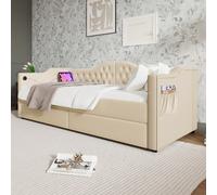 Polsterbett Daybett Schlafsofa con USB Type C e 2 cassettoni 90x200cm Beige in velluto - Let's Your Space Be More Functional