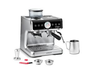 Polti Coffea G50S, Macchina da Caffè con Macina Grani Integrato, per Espresso e Cappuccino, 30 Livelli di Macinatura, Steamymilk Professionale per Montare il Latte, Argento