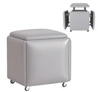 Poltrona a cubo impilabile 5 in 1, multifunzionale, impilabile, con ruote girevoli, poggiapiedi in pelle, per camera da letto, sala da pranzo e soggiorno (grigio)