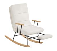 SONGMICS HOME Poltrona a Dondolo, Gambe in Legno di Hevea, Sedia a Dondolo, Schienale Regolabile a 4 Posizioni, Portata Massima 160 kg, Camera da Letto Soggiorno, Bianco Crema LYY016W01