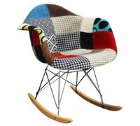 Poltrona a Dondolo in Legno, Tessuto e Acciaio Pavia Patchwork PDDHM072 DecHome