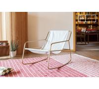 Poltrona a dondolo in tessuto bianco, stile scandinavo, 62x87x67 cm, design elegante e girevole