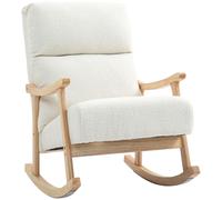 Poltrona a Dondolo Moderna in Velluto Teddy 65x90x98 cm Crema DecHome