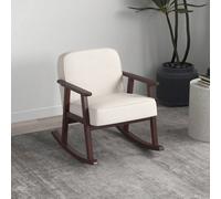 Poltrona a Dondolo per Interni in Tessuto Effetto Lino e Legno con Braccioli e Cuscini, 66x78x76 cm, Beige e Marrone Description:Dopo una lunga giornata di lavoro, concedersi un momento di relax è d'o