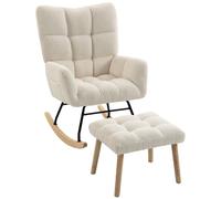 Poltrona a Dondolo Stile Scandinavo in Sherpa con Pouf 72x97x100cm Crema DecHome