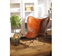 Poltrona A Farfalla In Vera Pelle Retro Con Struttura Metallica