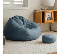 Poltrona a sacco in ecopelle di alta qualità, per adulti, con poggiapiedi, copertura impermeabile, comoda poltrona da salotto con tasca e imbottitura inclusa (130 x 150 cm), perfetta per il relax