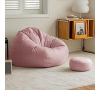 Poltrona a sacco per adulti con poggiapiedi, rivestimento impermeabile in ecopelle, con imbottitura, di grandi dimensioni (D 120 x 140 cm), elegante e confortevole poltrona da salotto con tasca per il